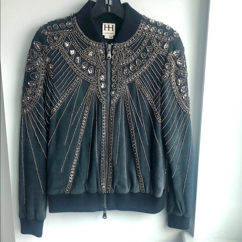 Gorgeous Bedazzled HauteHippie Suede Bomber Jacket